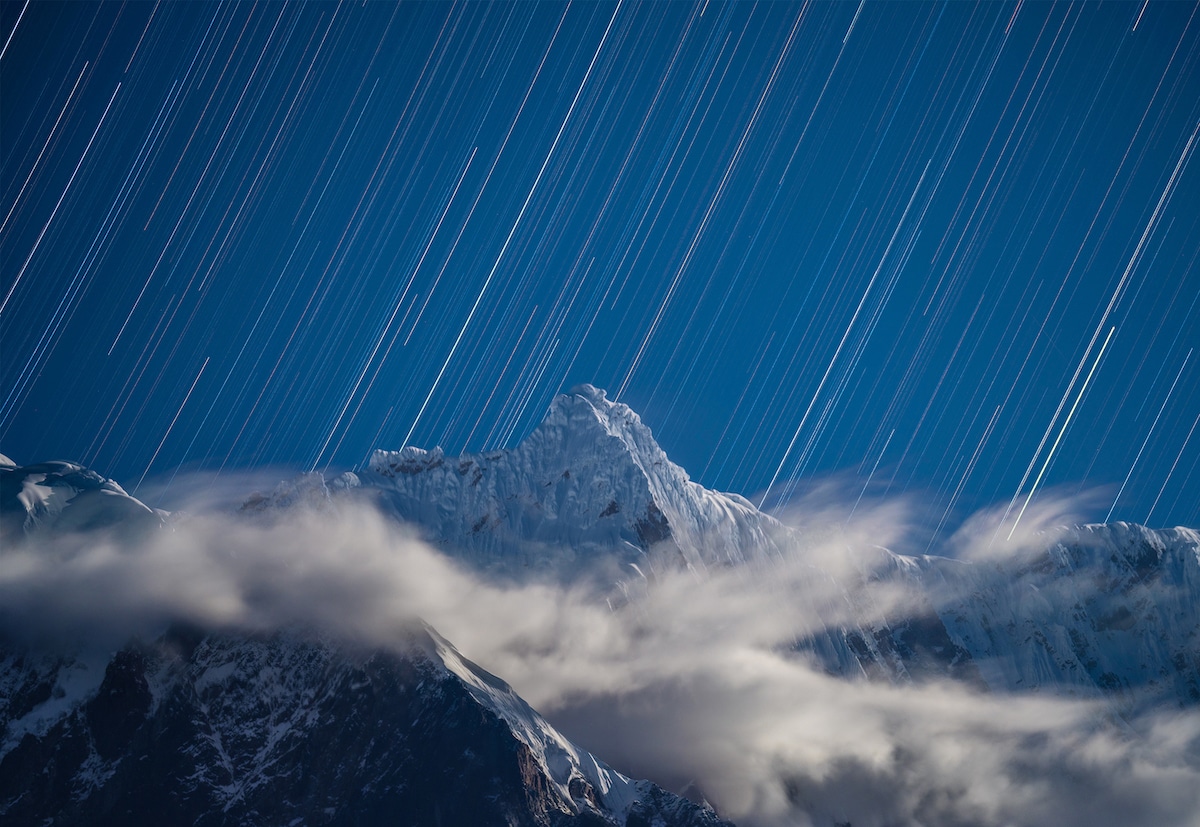 Star Trails Over Namcha Barwa Mountain in China