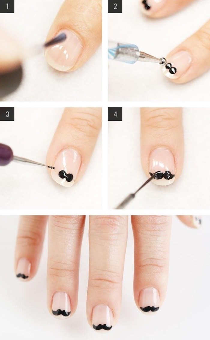 nailart bilder, fingernögel lackieren, shwarzer schnurrbart, diy