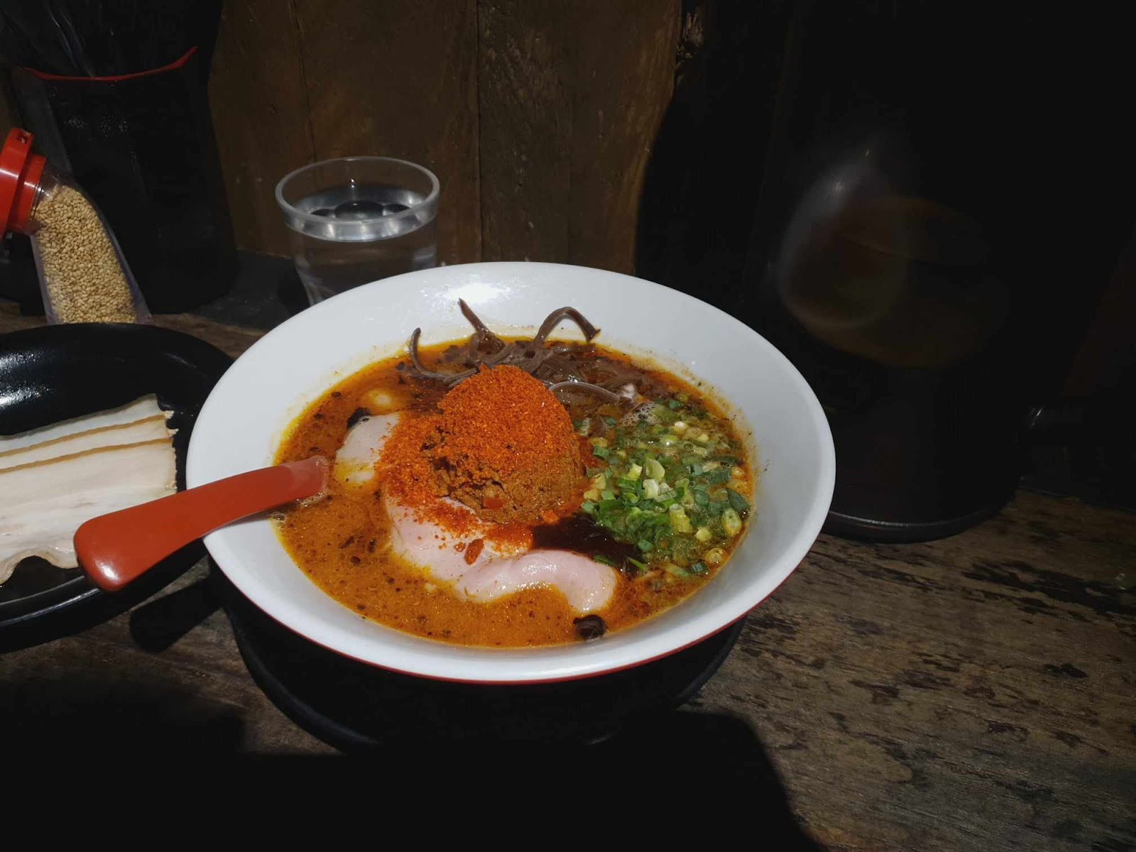 Butao spicy red king tonkotsu and miso broth ramen with sesame oil
