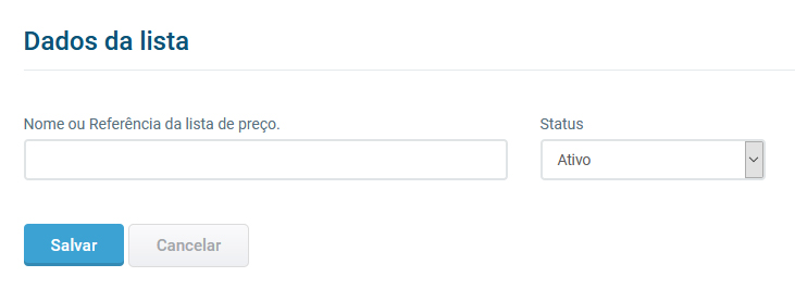 Formulário de cadastro de lista de preço
