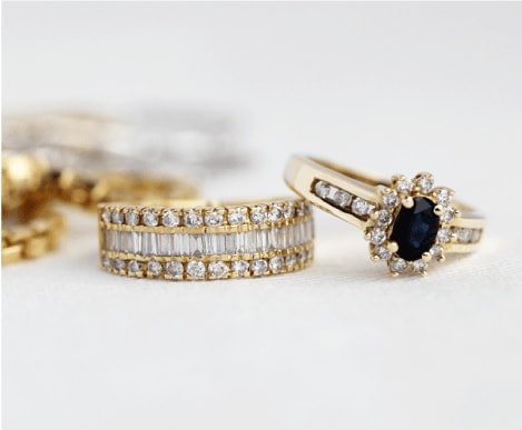 Inherited Jewelry, Matching Engagement Ring and Wedding Band Set in Yellow Gold