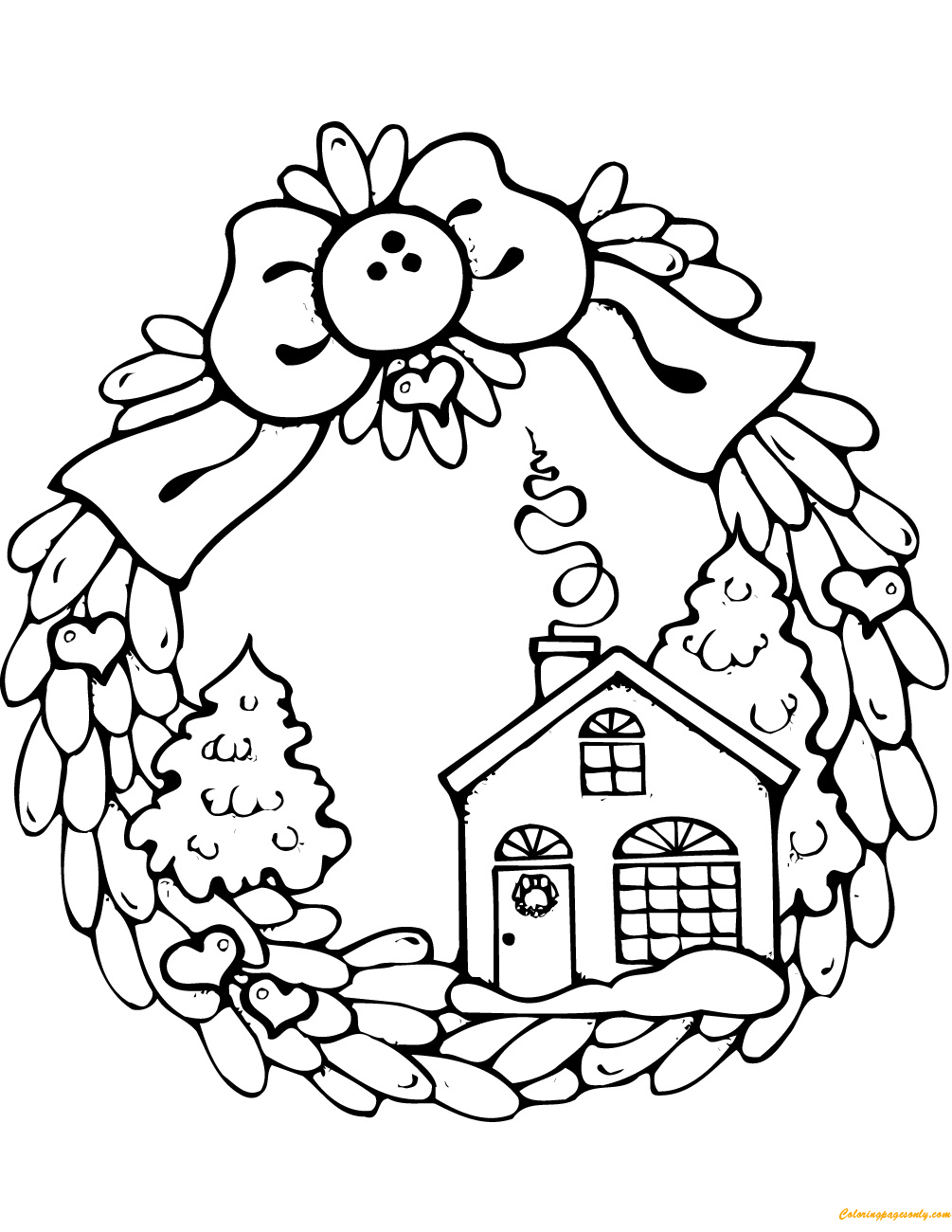 Gingerbread House Christmas Wreath Coloring Pages