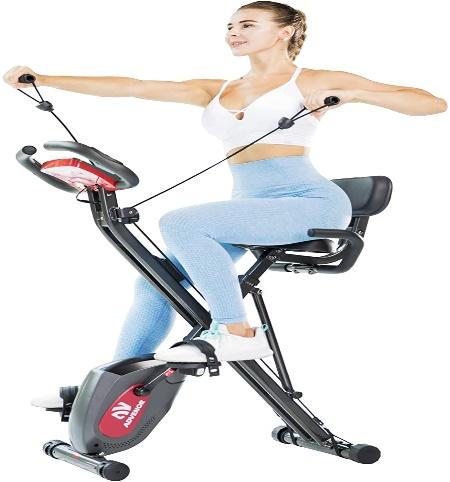 Amazon.com : ADVENOR Exercise Bike Magnetic Bike Fitness Bike Cycle Folding  Stationary Bike Arm Resistance Band With Arm Workout Backrest Extra-Large  Seat Cushion Indoor Home Use (black&red) : Sports & Outdoors