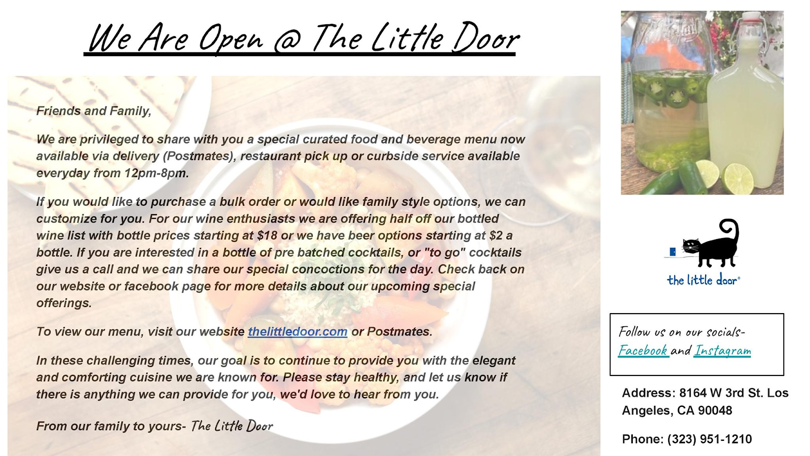 Flyer for Little Door Restaurant