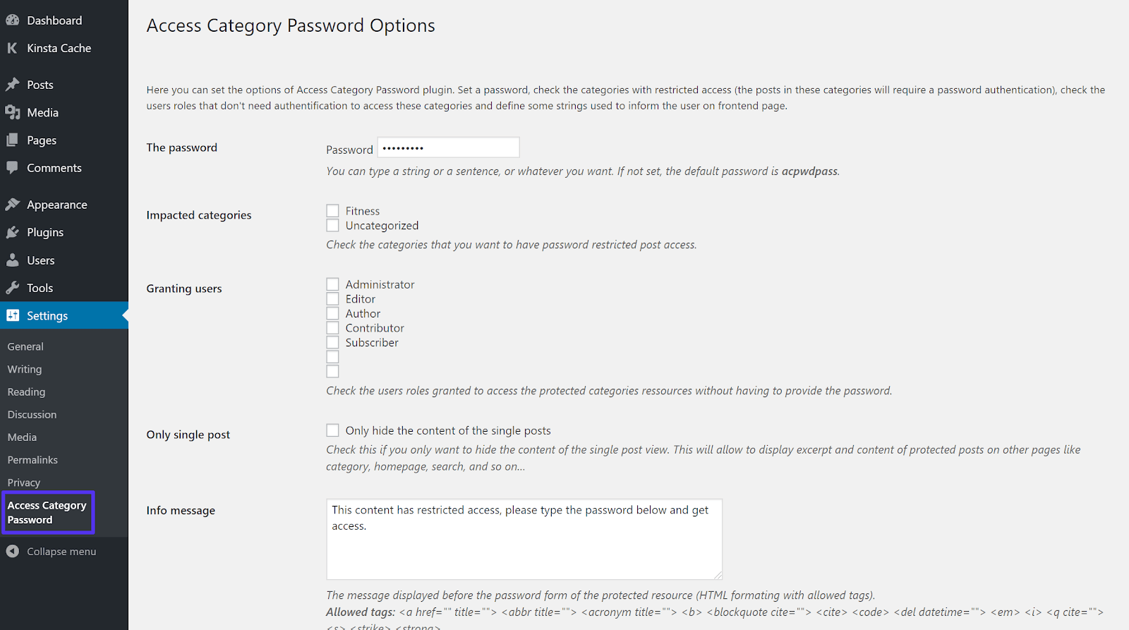 Access Directory password settings