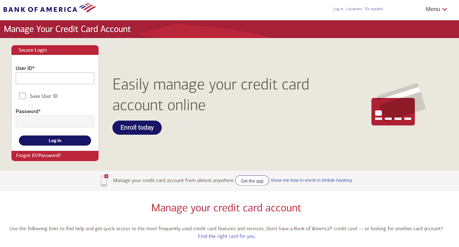 Bank of America credit card login