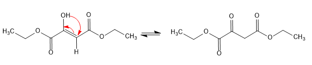 Imagem mostrando a reação de equilíbrio entre as funções enol e cetona