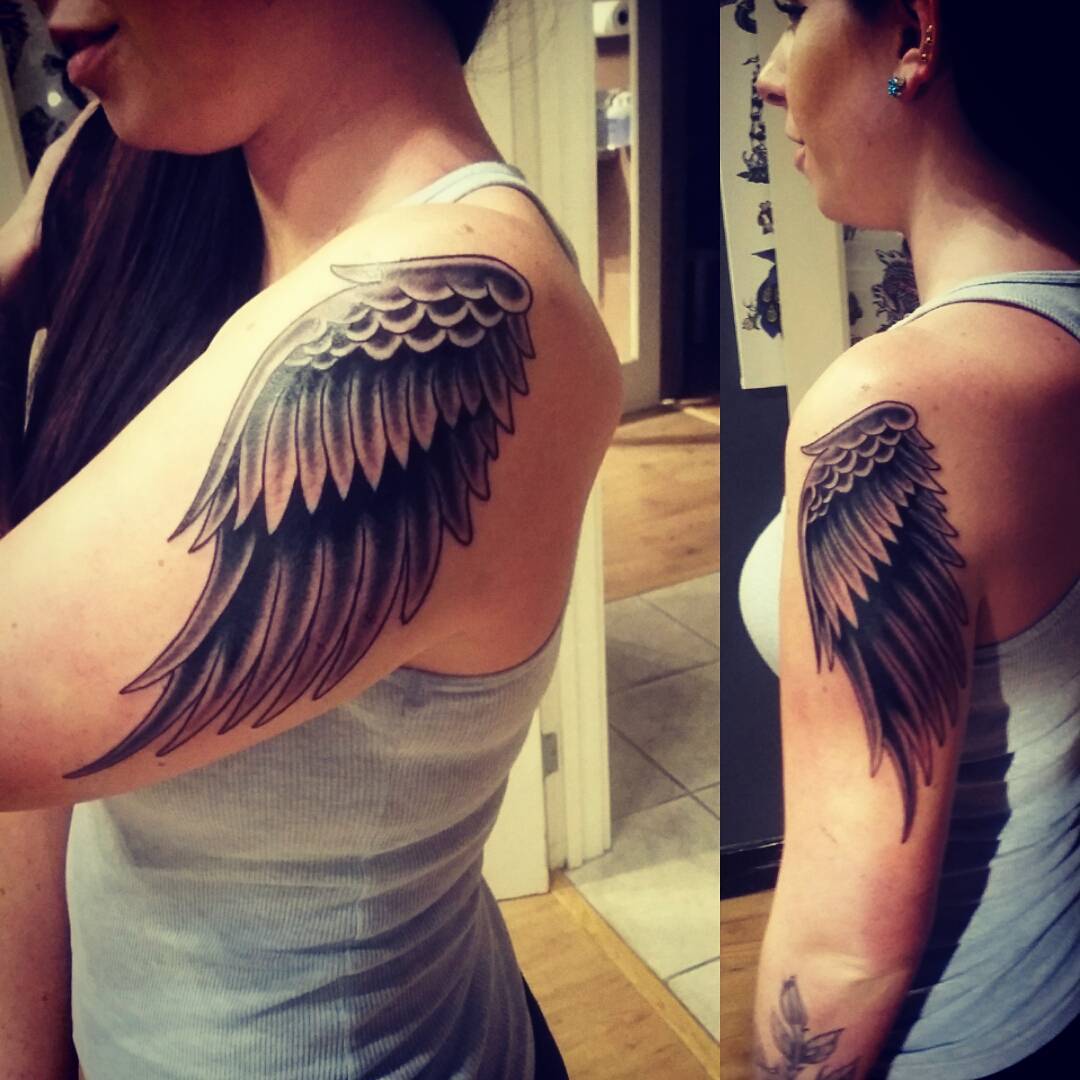 Black Wings Shoulder Tattoo