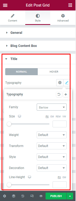 Post Grid title settings tab
