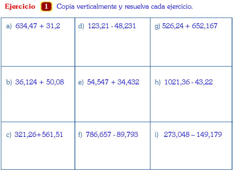 SUMA Y RESTA DE NÚMEROS DECIMALES EJEMPLOS Y EJERCICIOS RESUELTOS