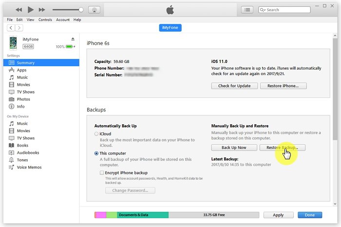 restore iTunes backup