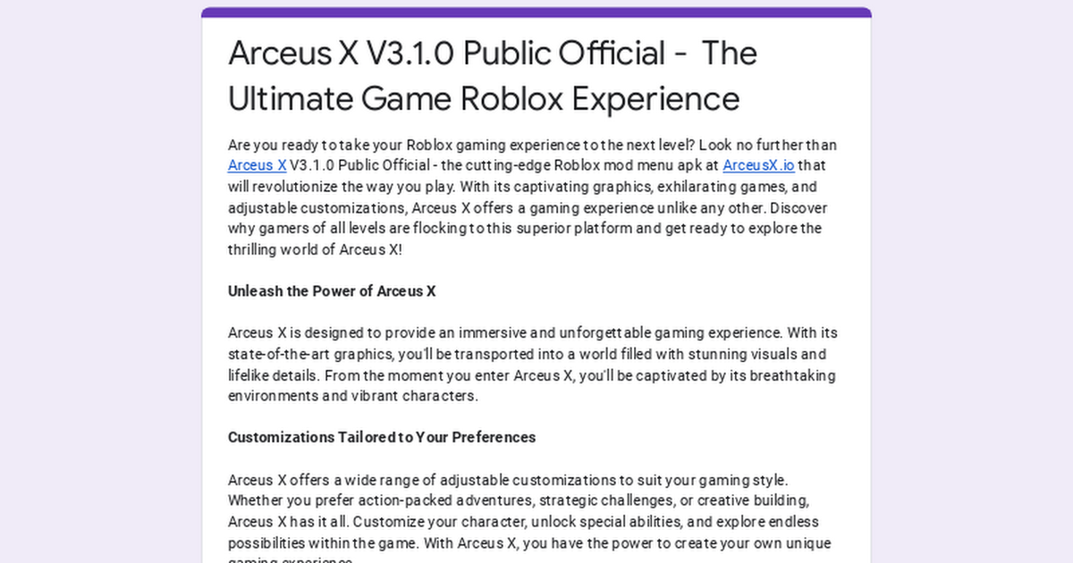 Unlock the Secret Powers of Arceus X V3 – Roblox Mod Menu : u/arceus_x