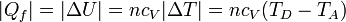 |Q_f| = |\Delta U| = nc_V|\Delta T|=nc_V(T_D-T_A)\,