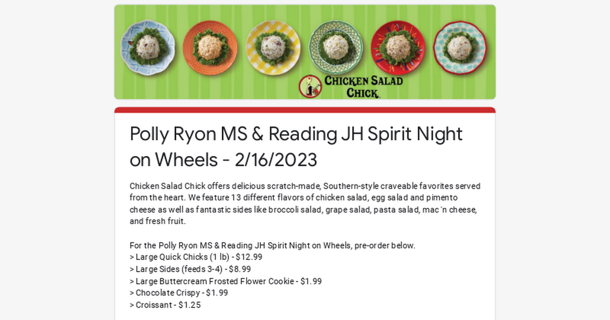 Polly Ryon MS & Reading JH Spirit Night on Wheels - 2/16/2023