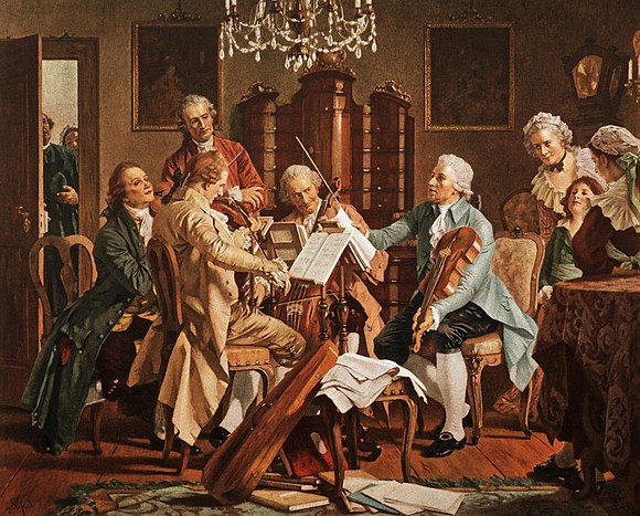 Portrait of Joseph Haydn conducting a string quartet