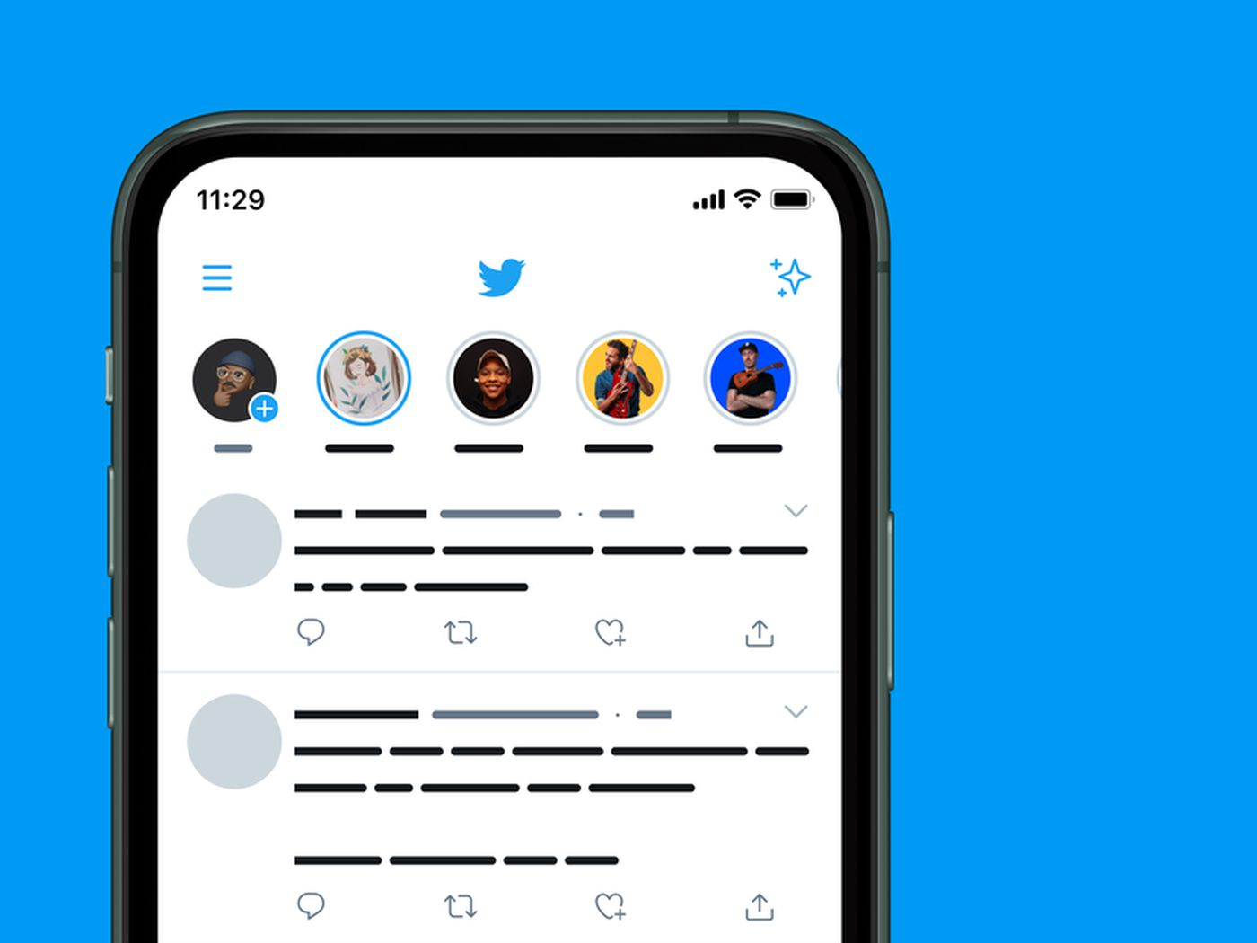 Image from a twitter feed showing what re the twitter fleets and how they appear on your profile with a blue background