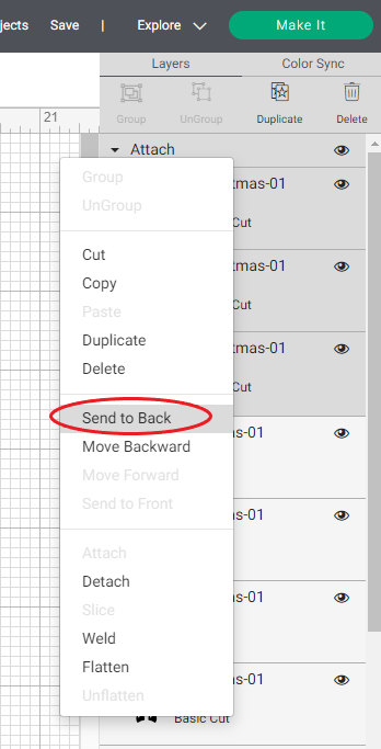 Change position of layers in Cricut Design Space