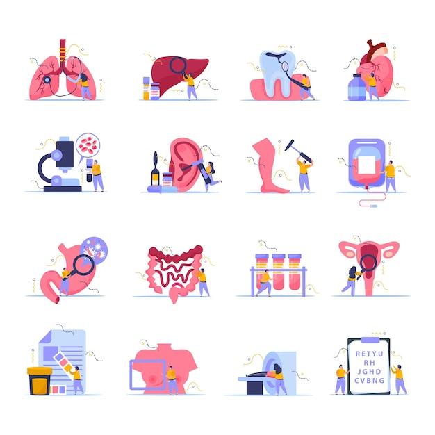 Free vector health checkup icons set with checklist symbols flat isolated vector illustration