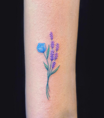 Blue Rose And  Lavender Tattoo Designs