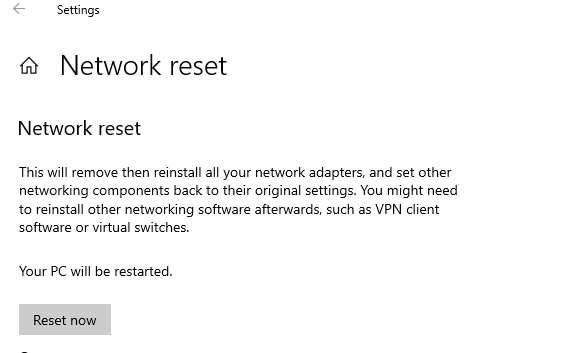 reset network settings in windows 10