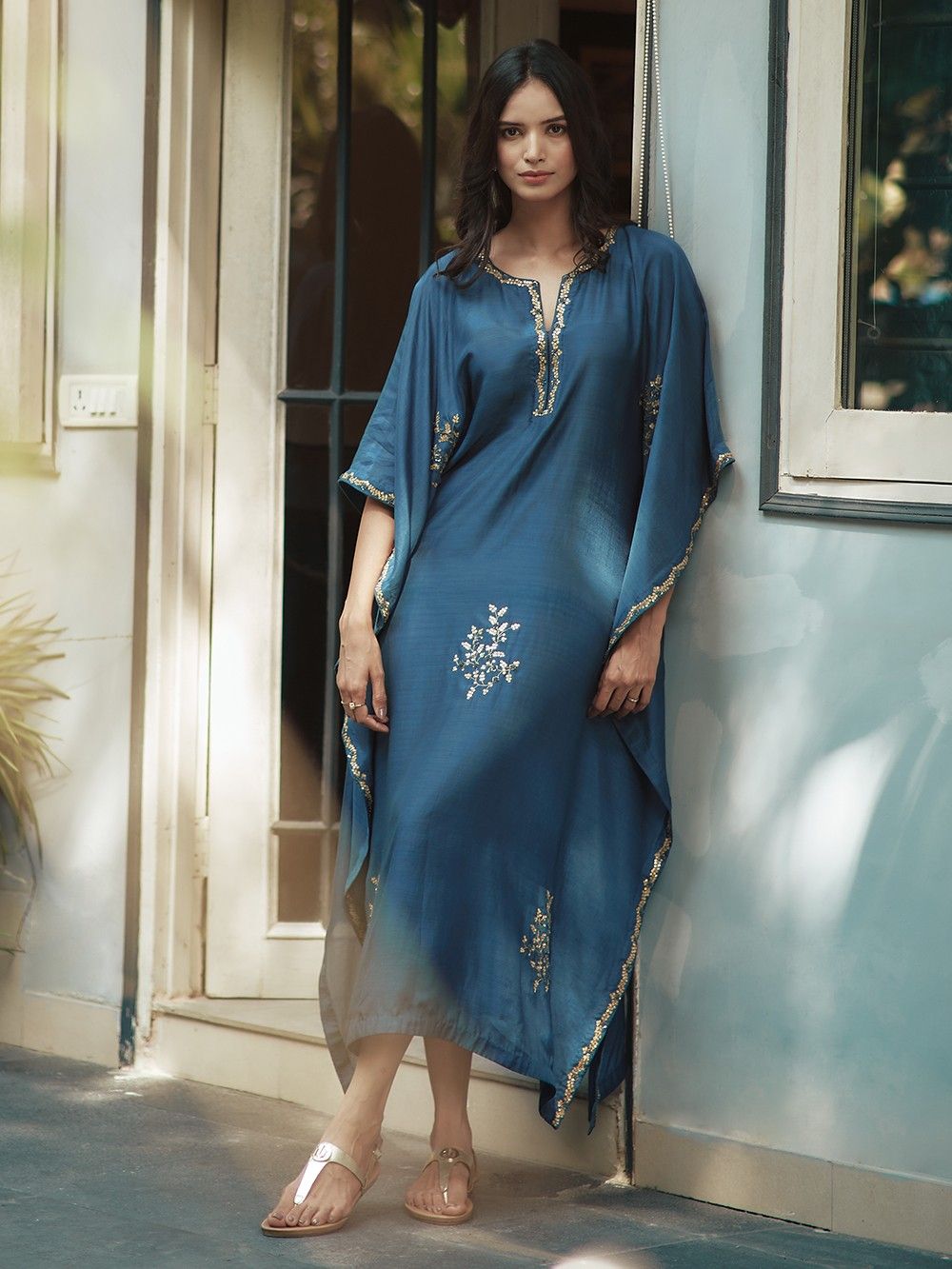 the loom - Blue Hand Cotton Silk Kaftan