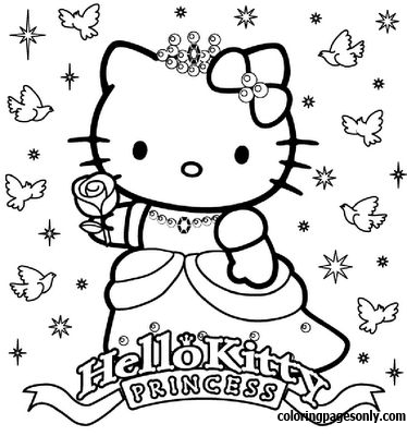 Happy Birthday Princess Hello Kitty Coloring Pages