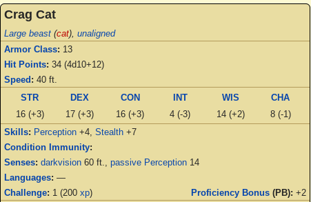 Craig Cat 5e stats