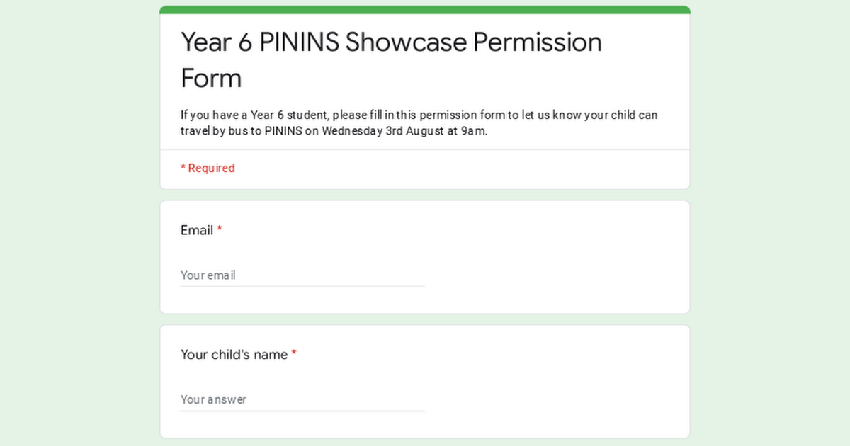 Year 6 PININS Showcase Permission Form