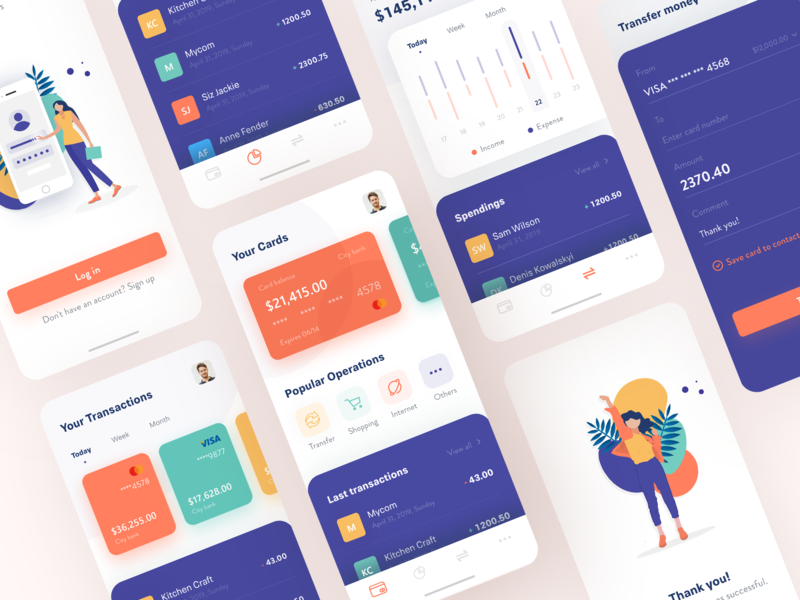 Banking App Concept financial app transaction banking app bank app illustration minimal design clean ux ui