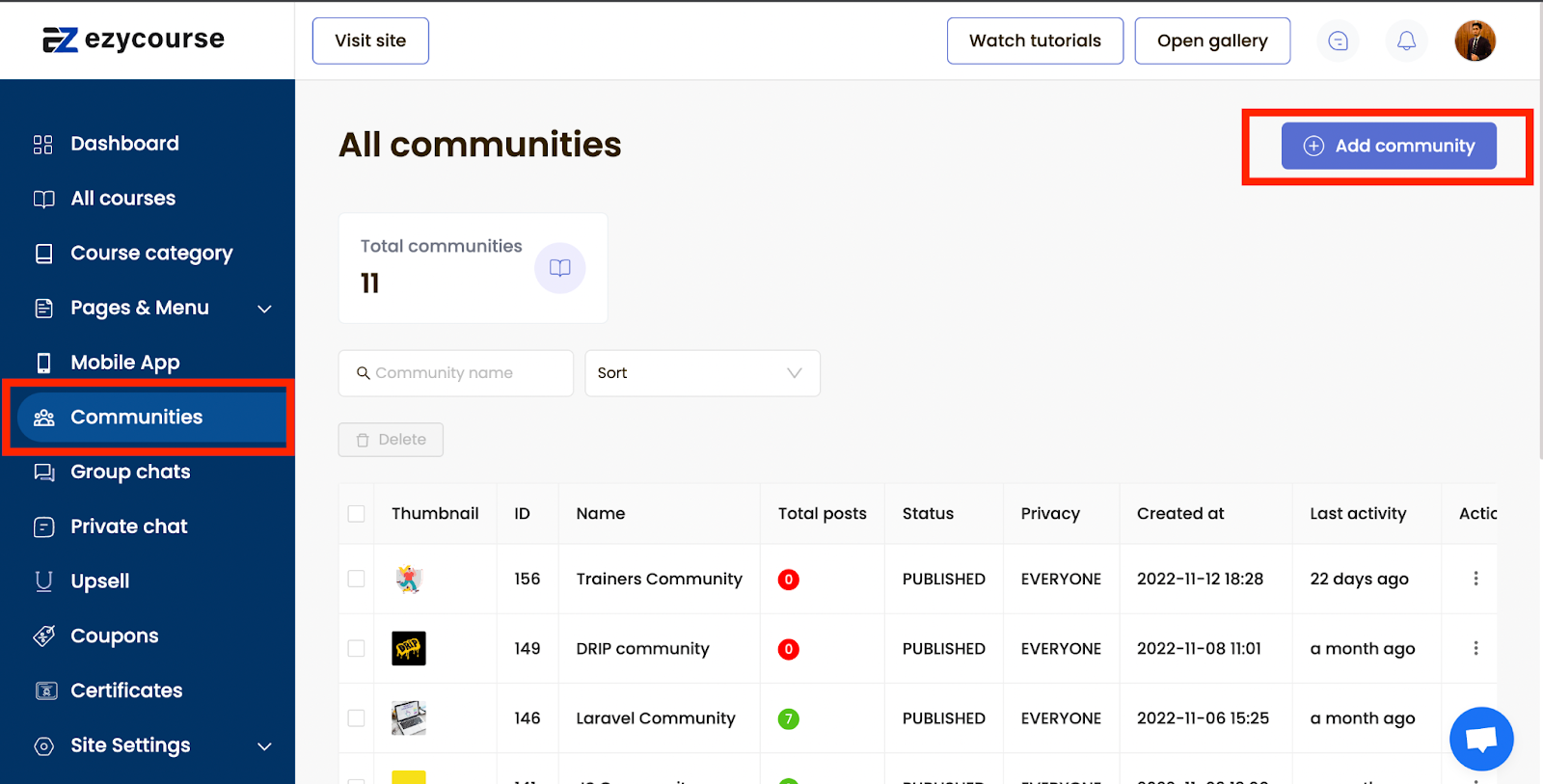 Creating a new community in Thinkific