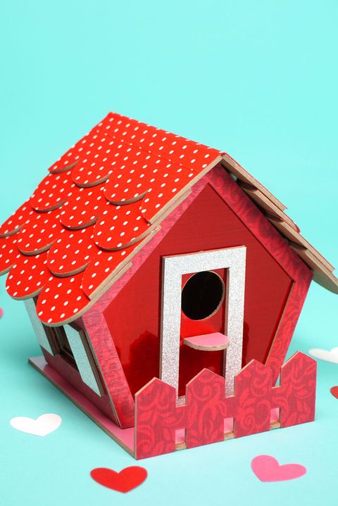 valentines box ideas, red birdhouse valentine card box