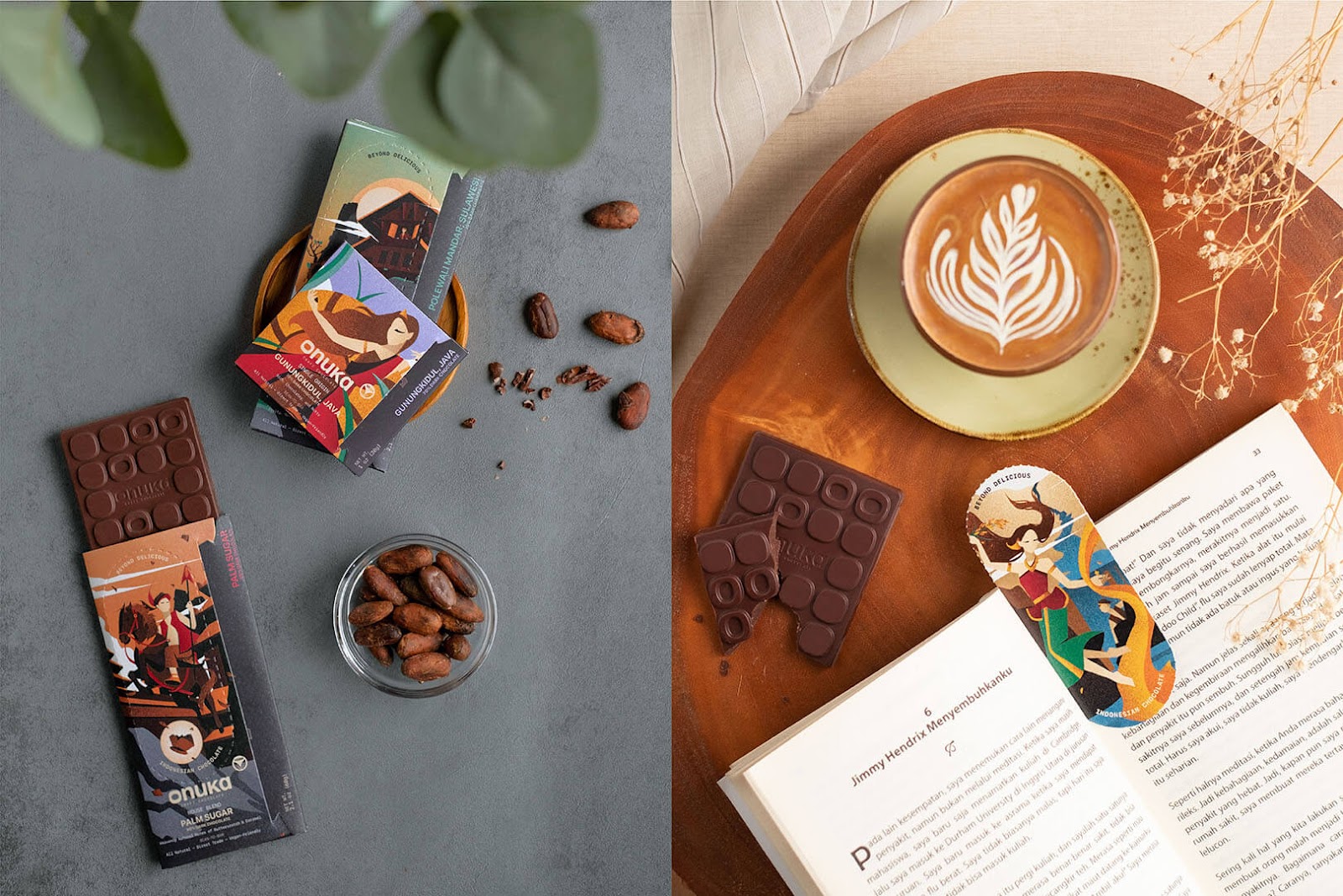 Branding, illustration and packaging design artifacts for Onuka chocolate created by EGGHEAD Branding Agency