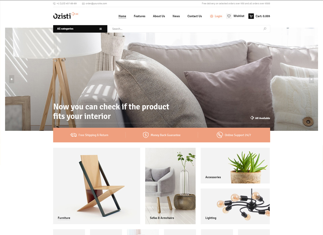 Ozisti |  Una tienda de realidad aumentada de tema de WordPress de WooCommerce de múltiples conceptos lista