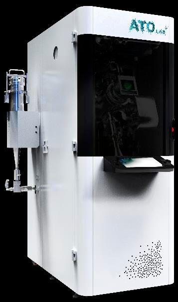 The primary benefit of the ATO machines lies in their compact size that allows for easy integration into a laboratory setting, the ability to efficiently produce small batches, all at a reasonable cost.