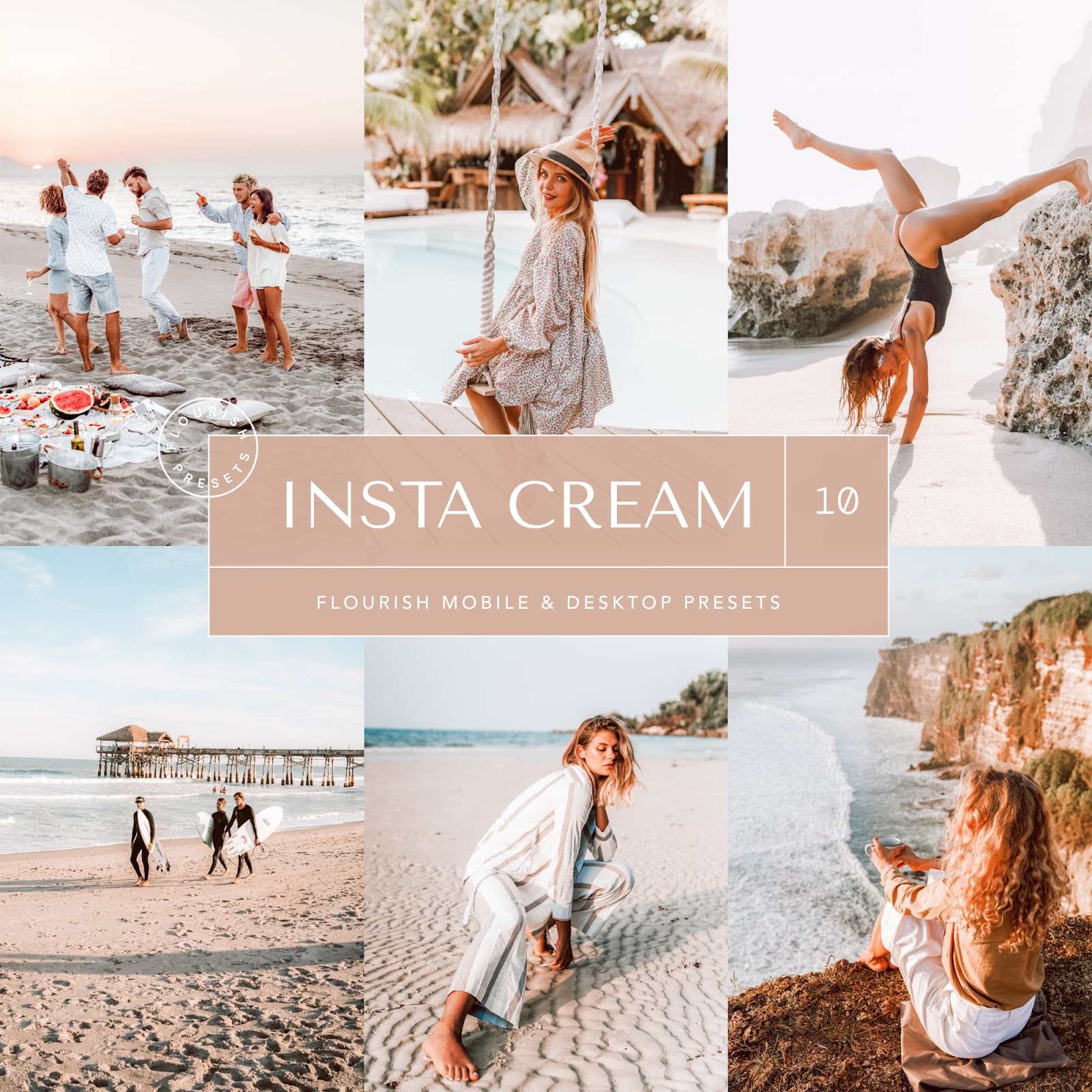 insta cream flourish presets cover grid before after