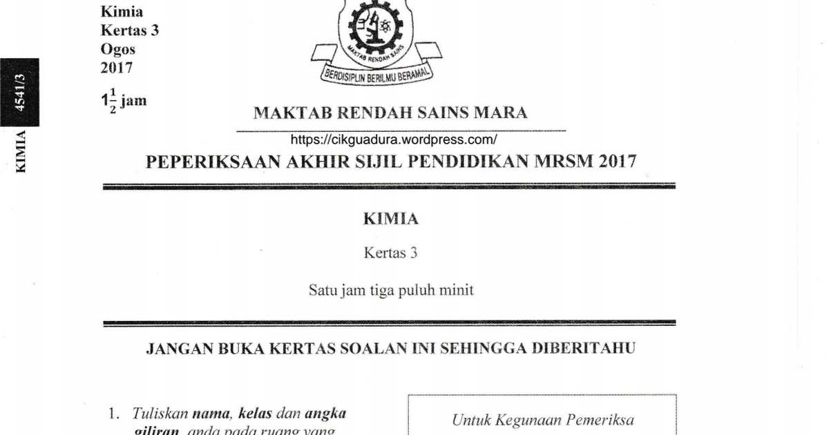 Maktab Rendah Sains Mara Peperiksaan Akhir Sijil Pendidikan Mrsm 2018 Prinsip Perakaunan