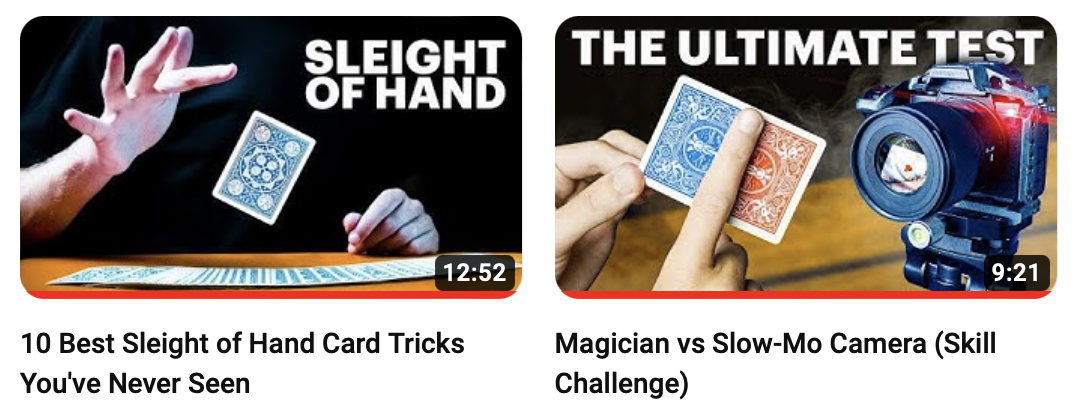 Two thumbnails for recent YouTube videos