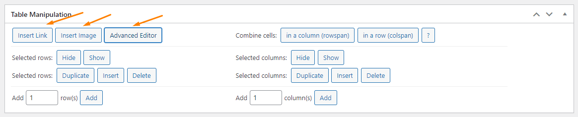Create Tables in WordPress: Table Manipulation option.