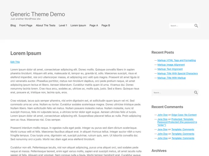 WordPress Starter Theme: Demo of Generic