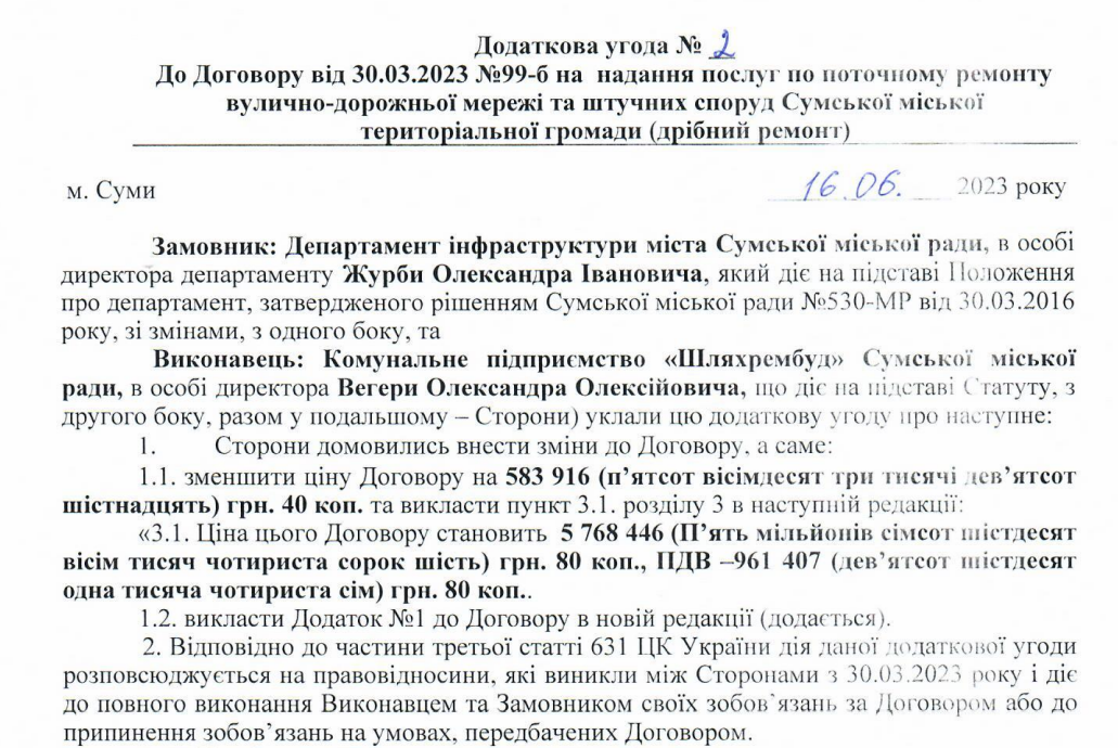 У Сумах ремонтують одну дорогу декількома багатомільйонними тендерами