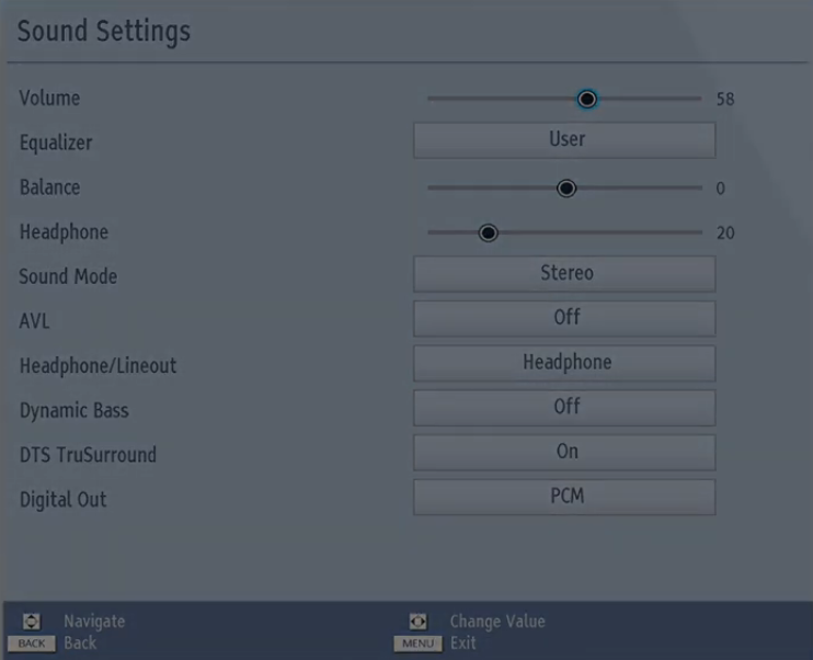 Configuring sound settings on Toshiba TV