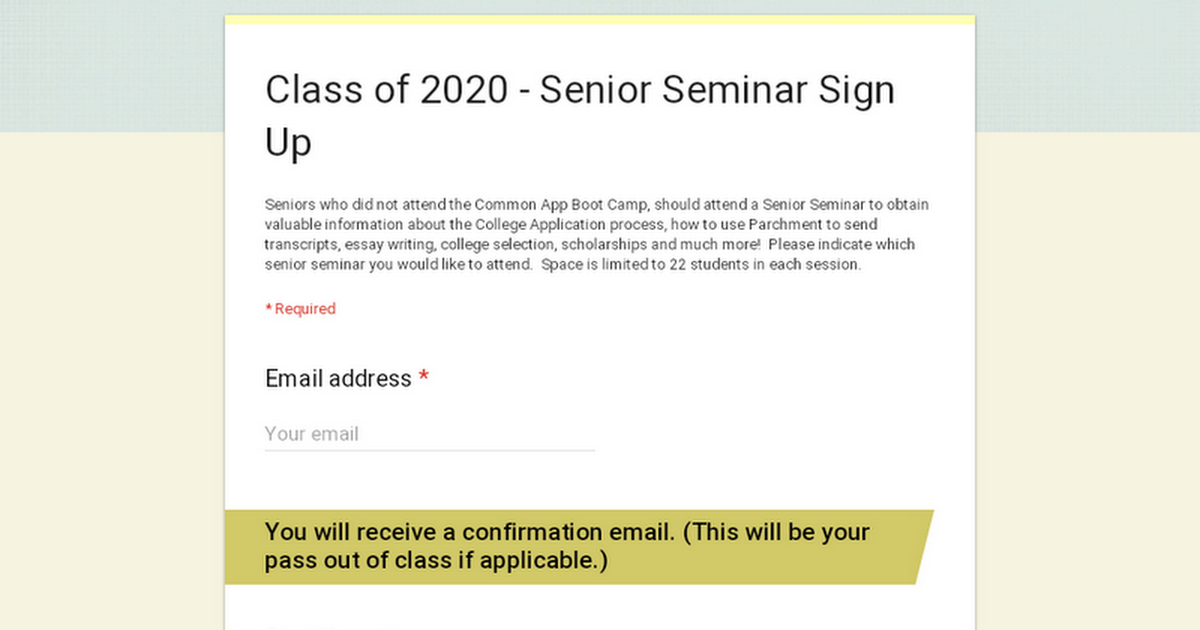Class of 2020 - Senior Seminar Sign Up 