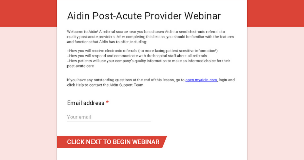 Aidin Post-Acute Provider Webinar