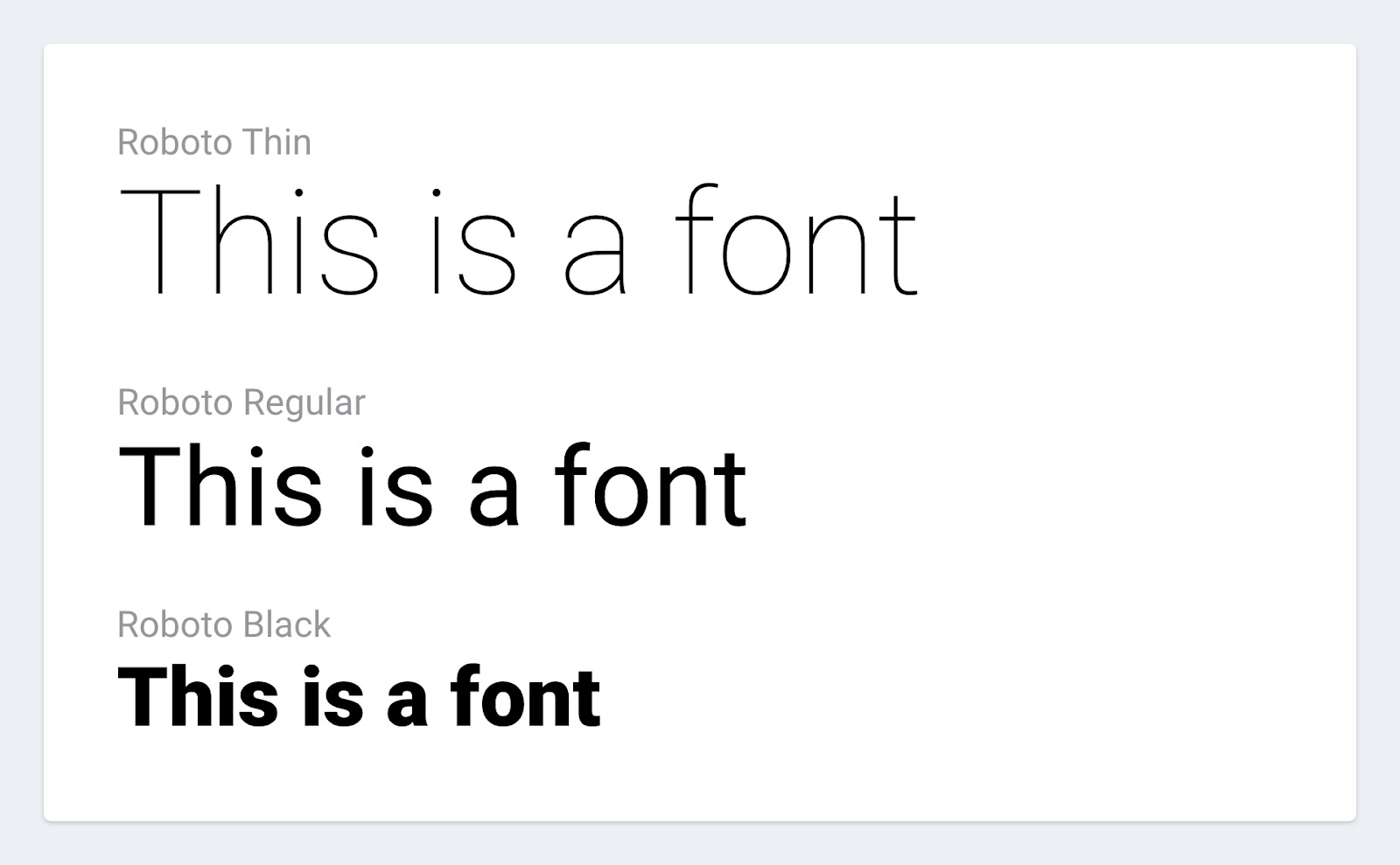 Different styles for the Roboto typeface.