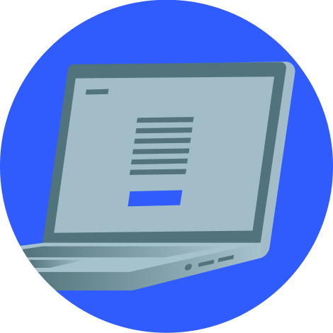 An icon which consists of a blue circlular background and an illustration of a laptop placed in the middle