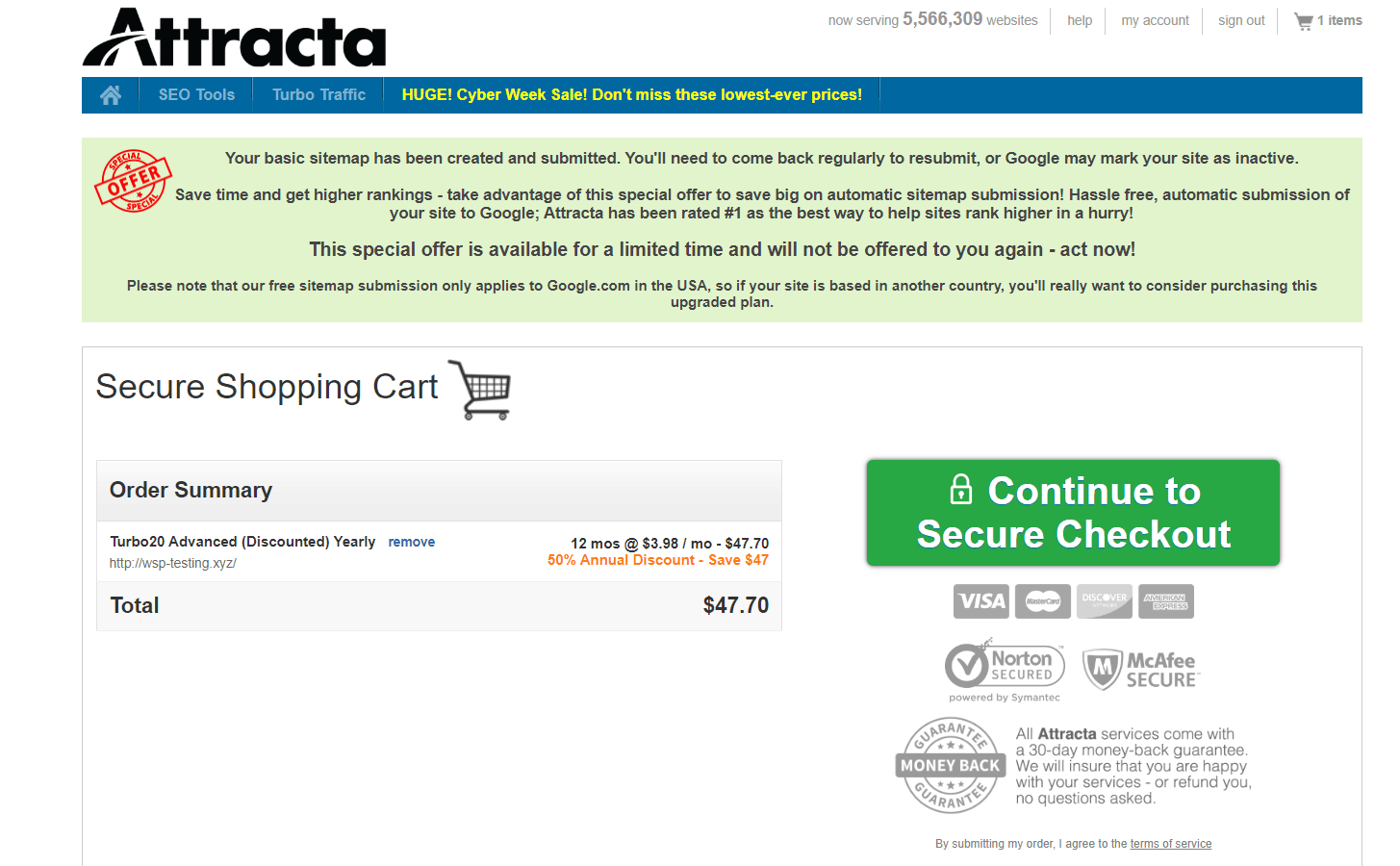 Đánh giá Scala Hosting - Ảnh chụp màn hình Attracta