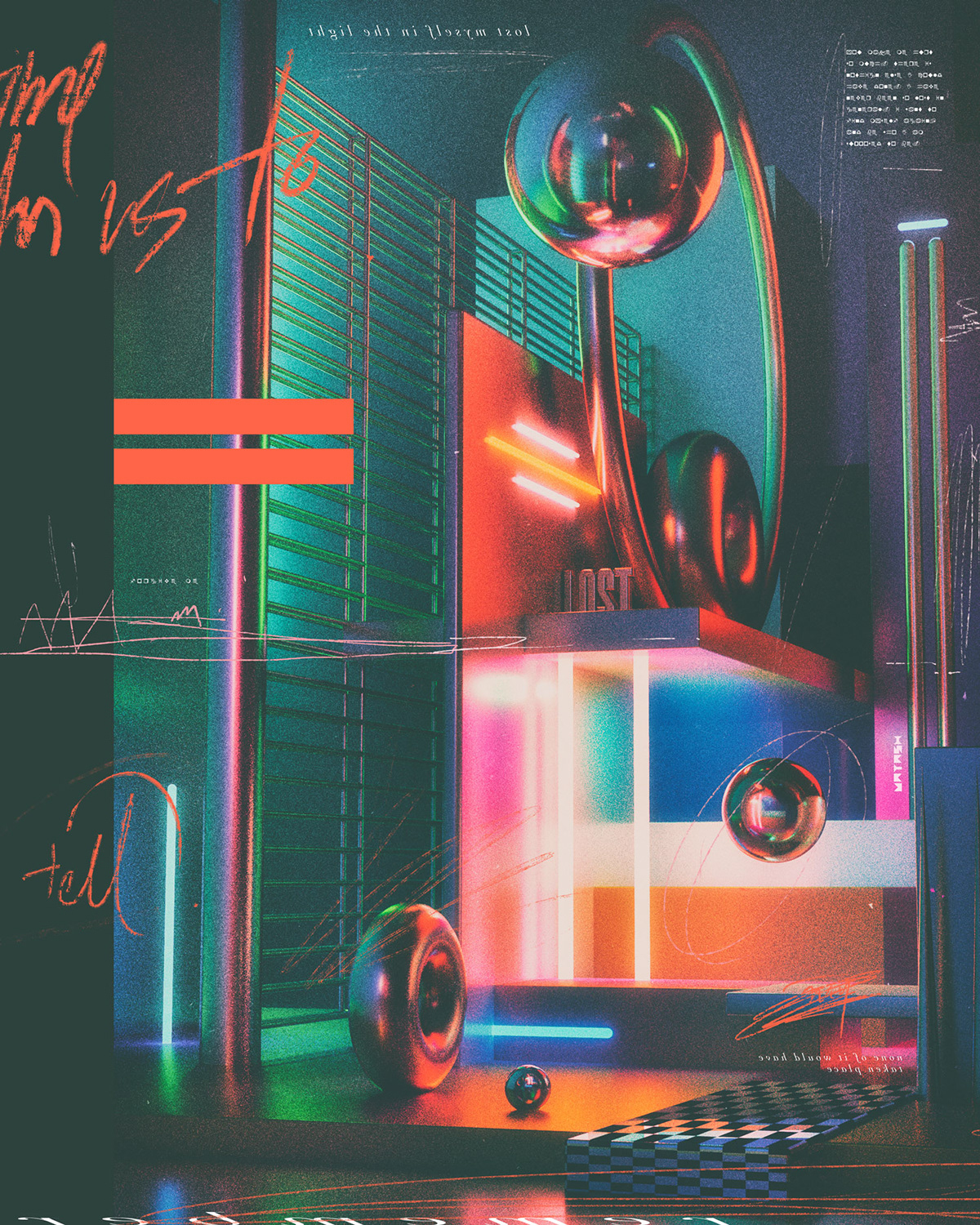 3dart c4d grunge interiordesign neon retrowave spaces Synthwave typography   vatash