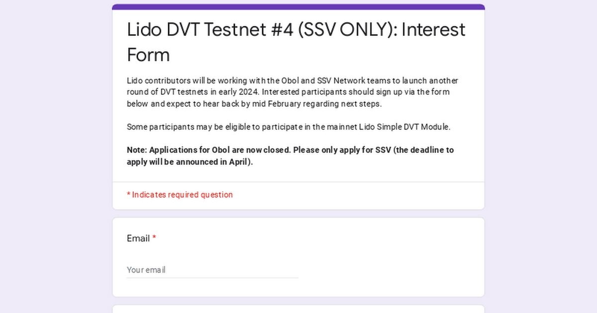 Lido DVT Testnet #4: Interest Form