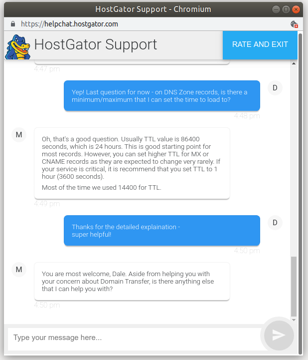 hostgator domain support