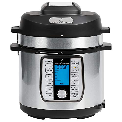 Emeril Everyday Pressure Air Fryer, Stainless steel, 8 Qt with 5 Pc Accessory Pack, Silver